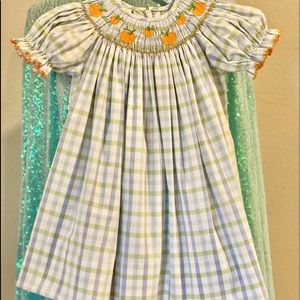 Petite Palace green & blue Pumpkin Smocked Bishop Dress 👗